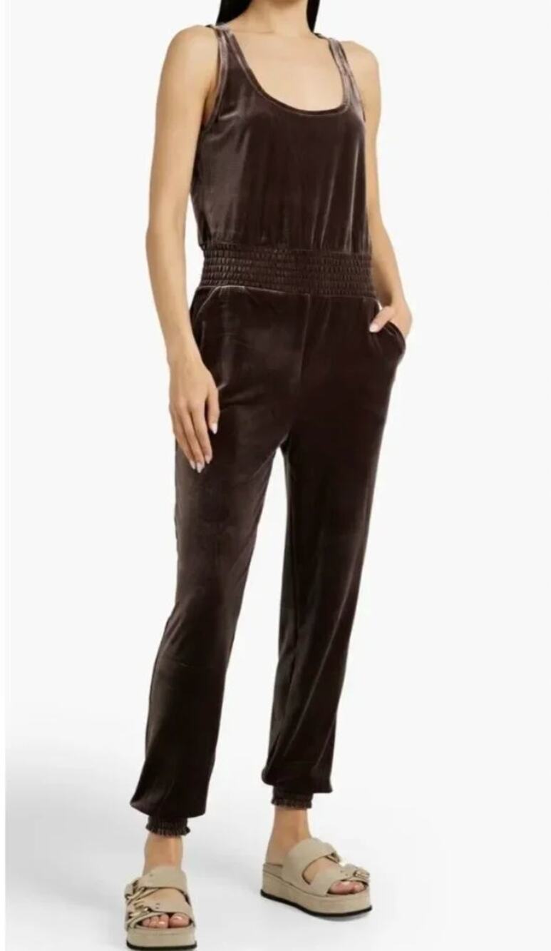 Commando Greige Velvet Velour Sleeveless Tank Jogger Jumpsuit Brown XS